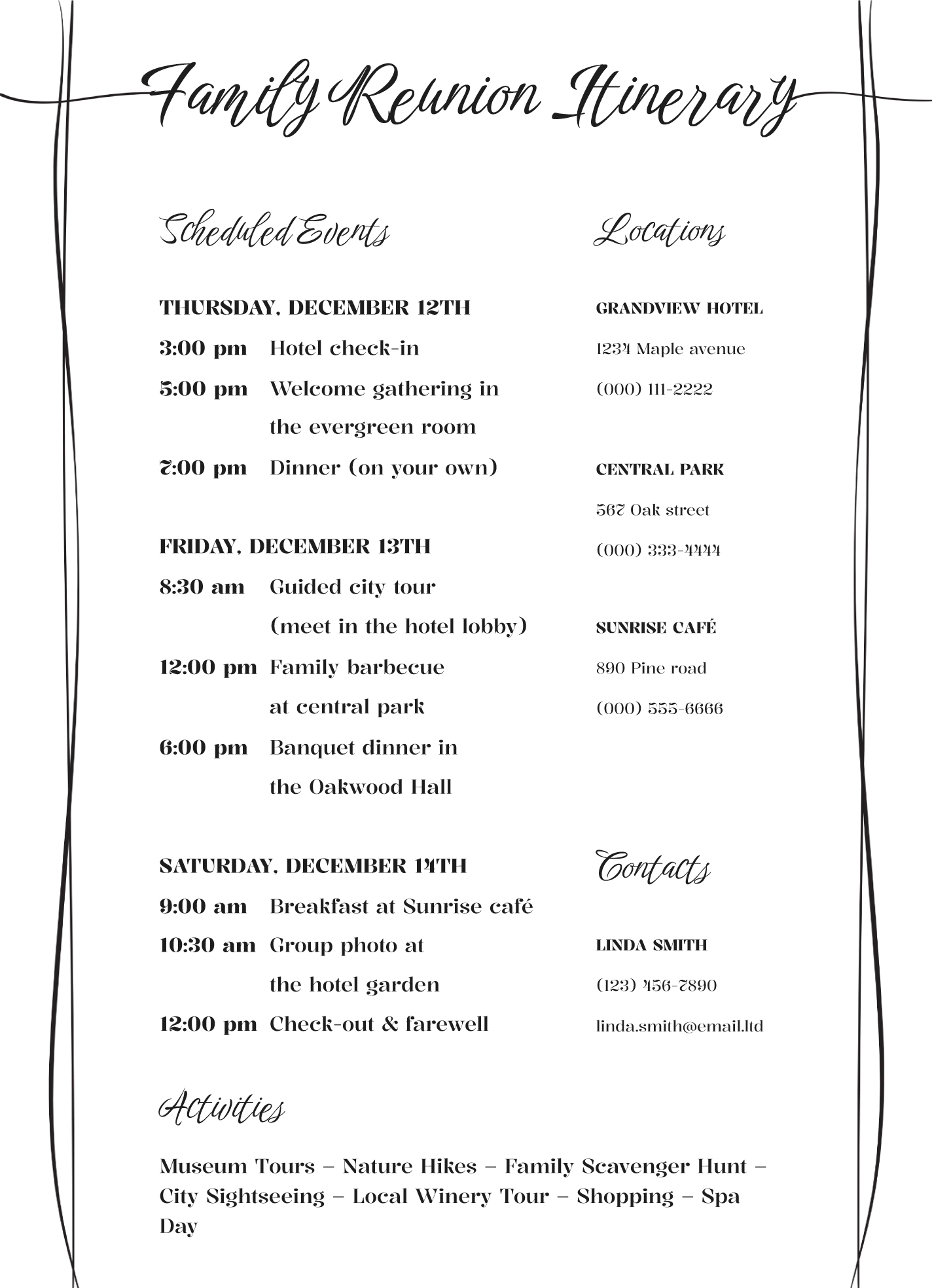 family reunion itinerary free google docs template - gdoc.io